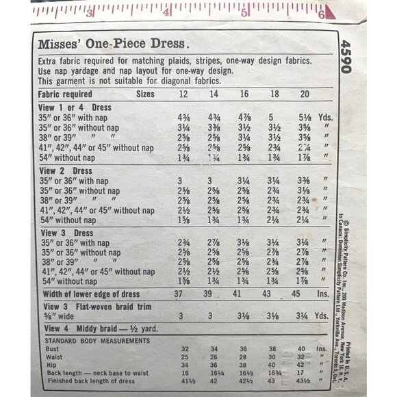 Simplicity Sewing Pattern 4590 Dress Sheath Shift Misses Size 18 PARTIAL CUT - Picture 3 of 3